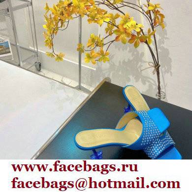Mach  &  Mach Star Heel 8.5cm Crystal Embellished Mules Satin Blue 2022